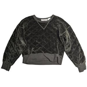 Vtg 1990s Sonia Rykiel Olive Green Quilted Velvet Crew Neck Pullover Sweater S